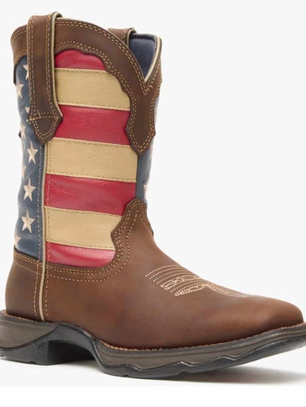 Durango Lady Rebel Patriotic Pull-On Western Boot in Brown, Red, Cream, Blue